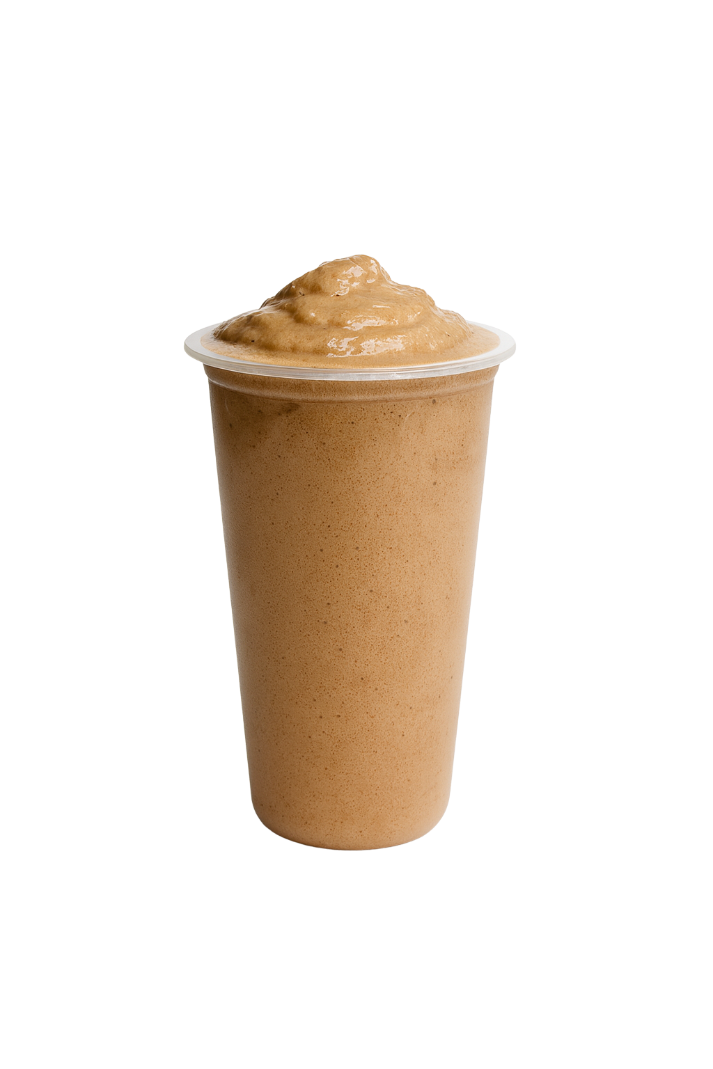 Handcrafted smoothie in a clear cup, showcasing creamy texture and rich color, representing fresh and nutritious offerings at Farm2Cup Fairhaven.