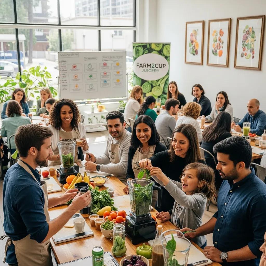 Community members participating in a nutrition seminar at Farm2Cup Juicery